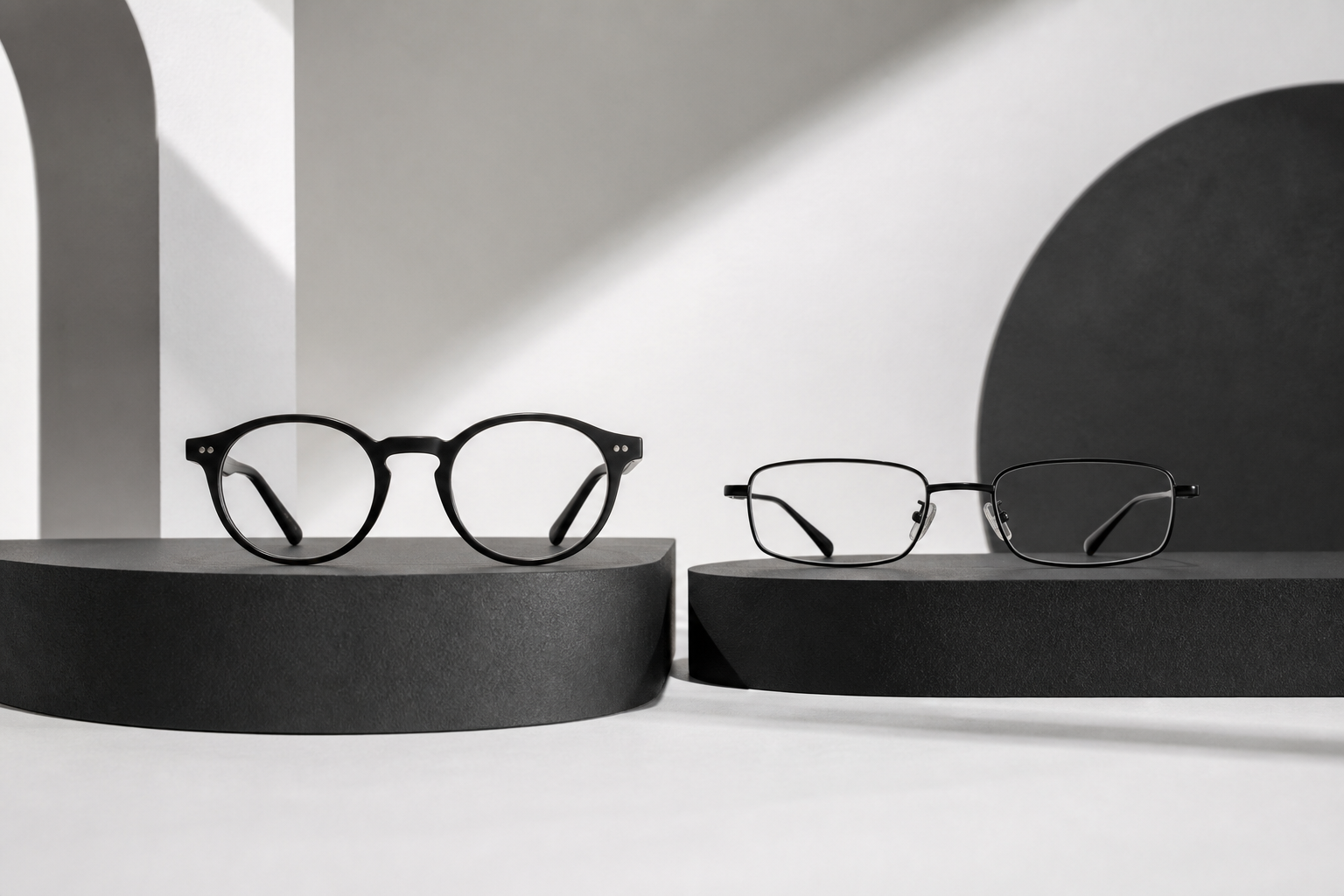 Small round glasses compared with narrow rectangular glasses