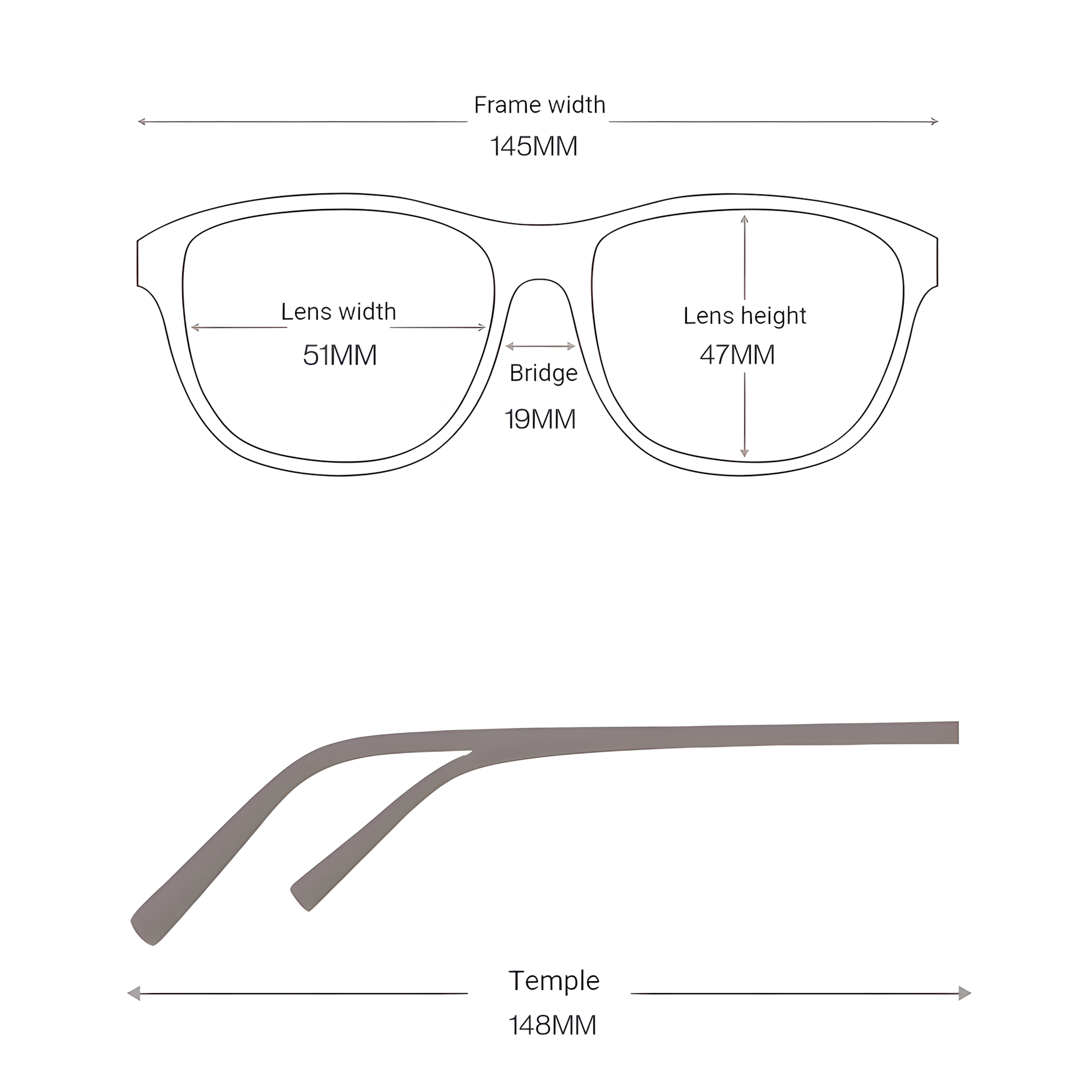 MINATO eyeglasses size guide