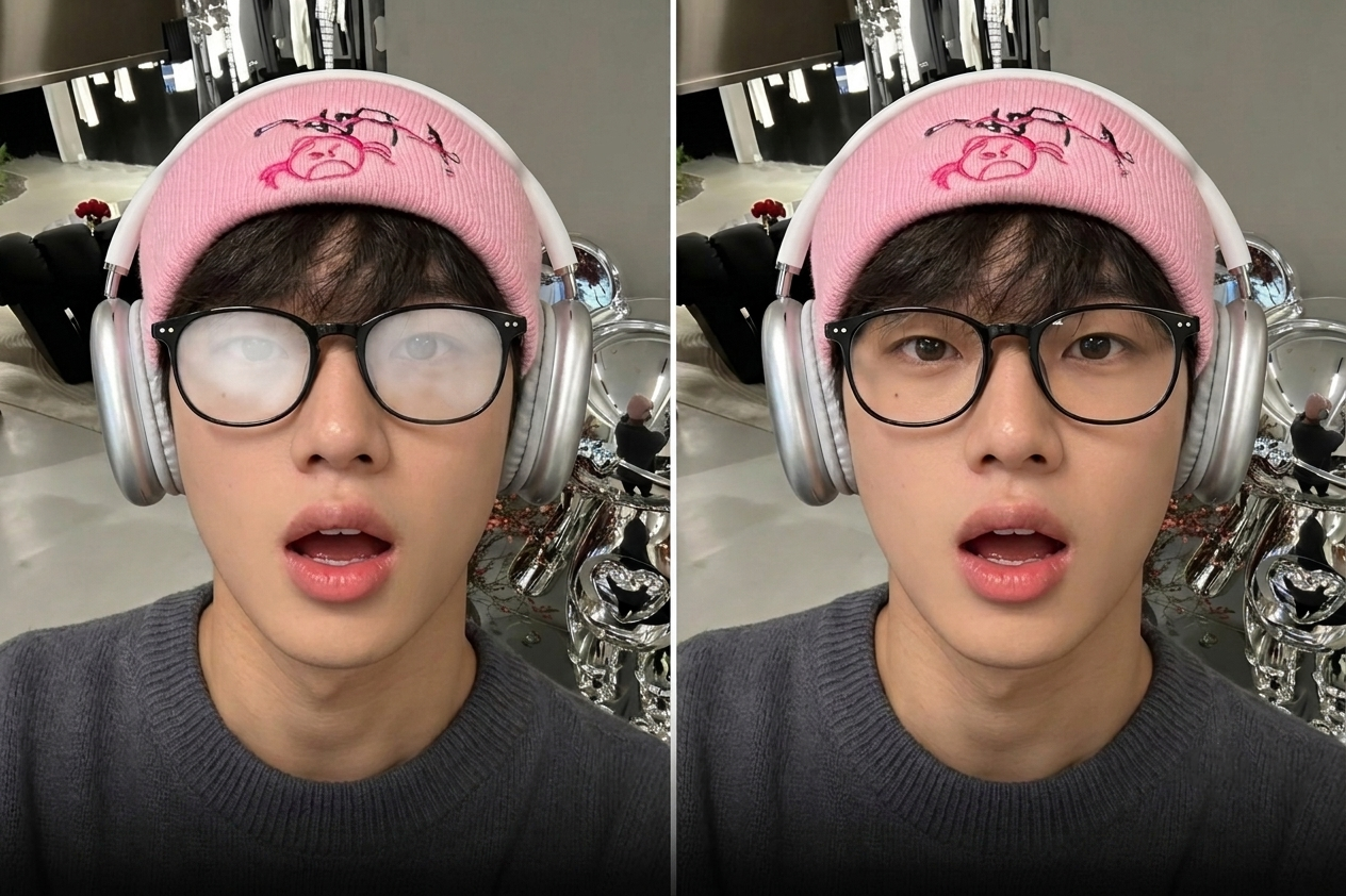 Comparison between fogged eyeglass lenses and clear anti-fog coated lenses