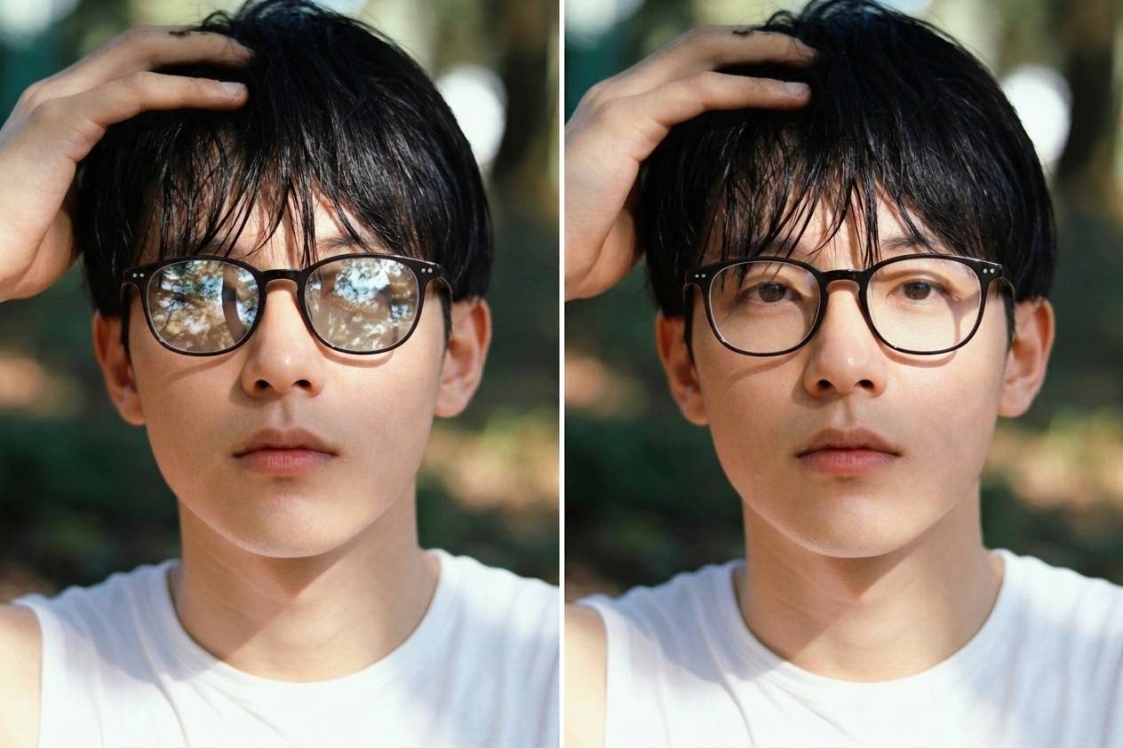 Comparison between ordinary reflective lenses and clearer anti-reflective coated lenses